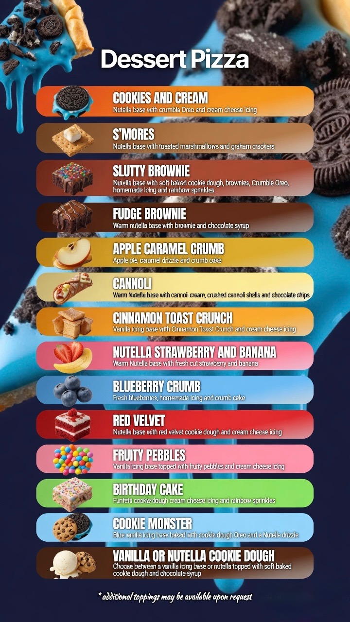 The Cheat Truck dessert pizza menu